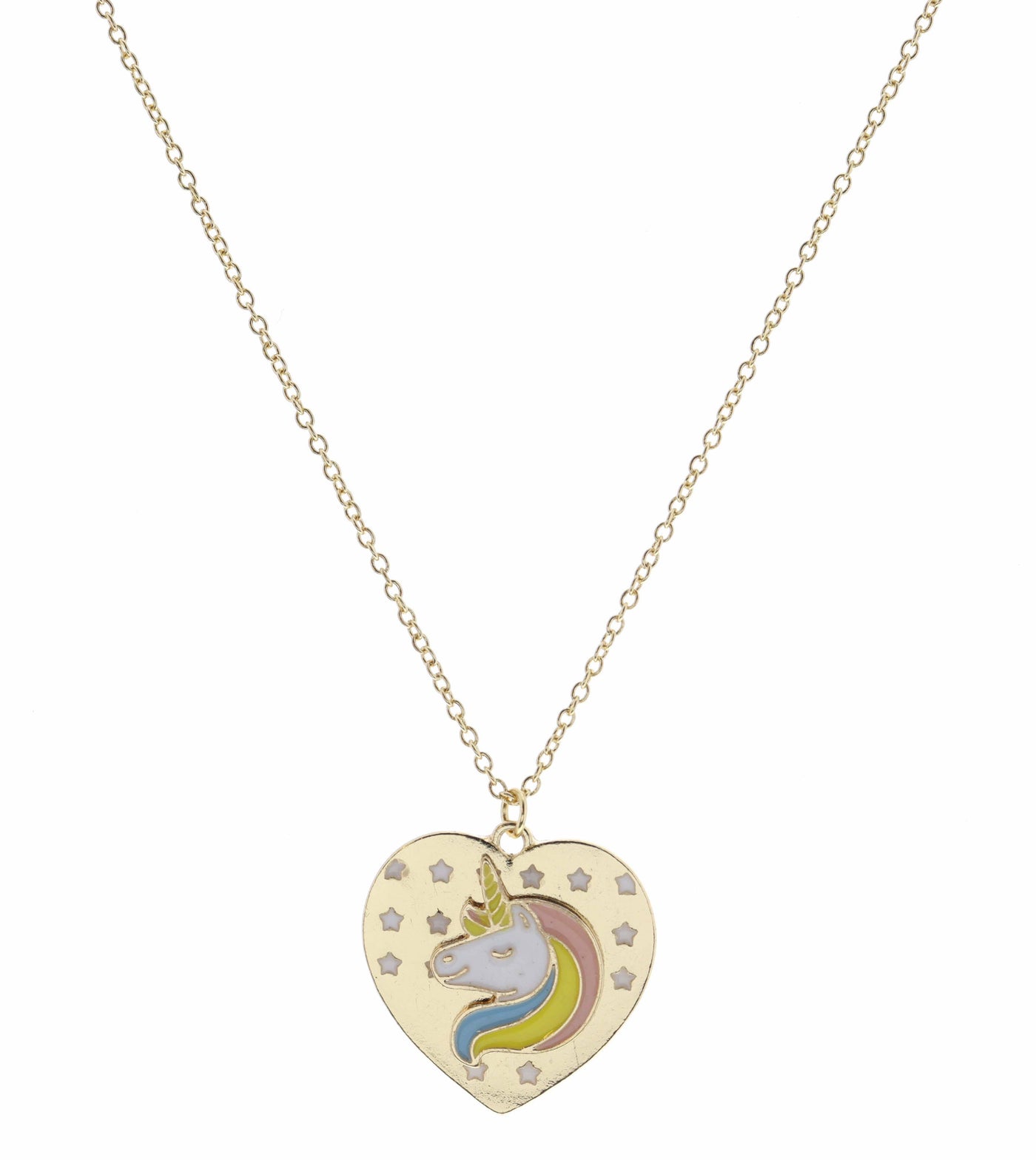 Gold Heart with Stars & Unicorn Necklace