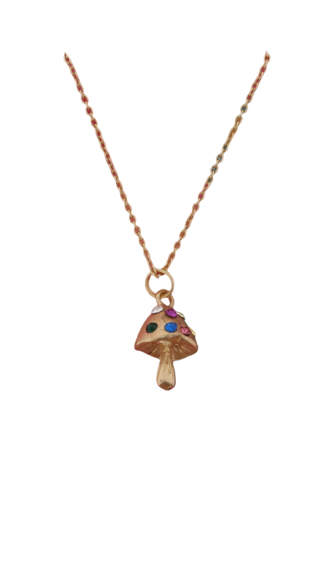 Gold Mushroom with Multi Crystals Necklace