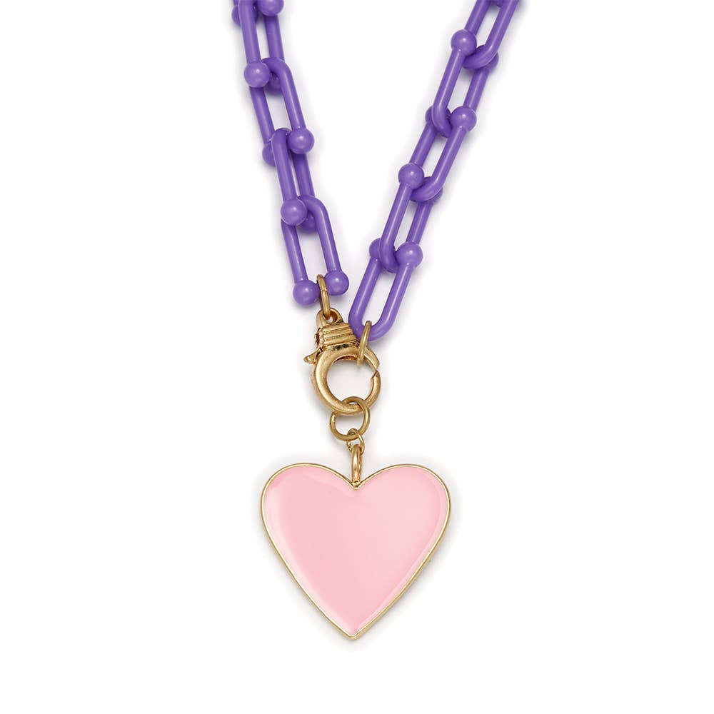 Pink Heart on Purple Chain