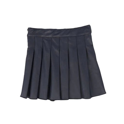 Pleated Leather Skirt in Dark Blue