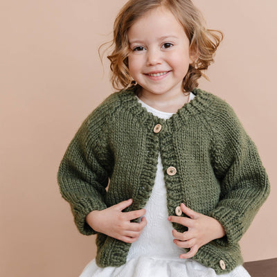 Classic Cardigan, Olive Baby Sweater