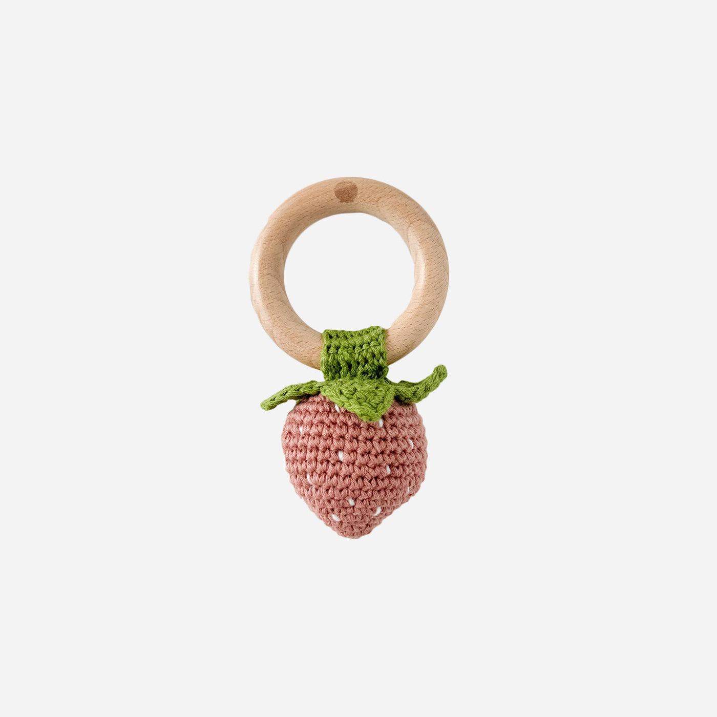 Teether Strawberry Pink Crochet Baby Rattle