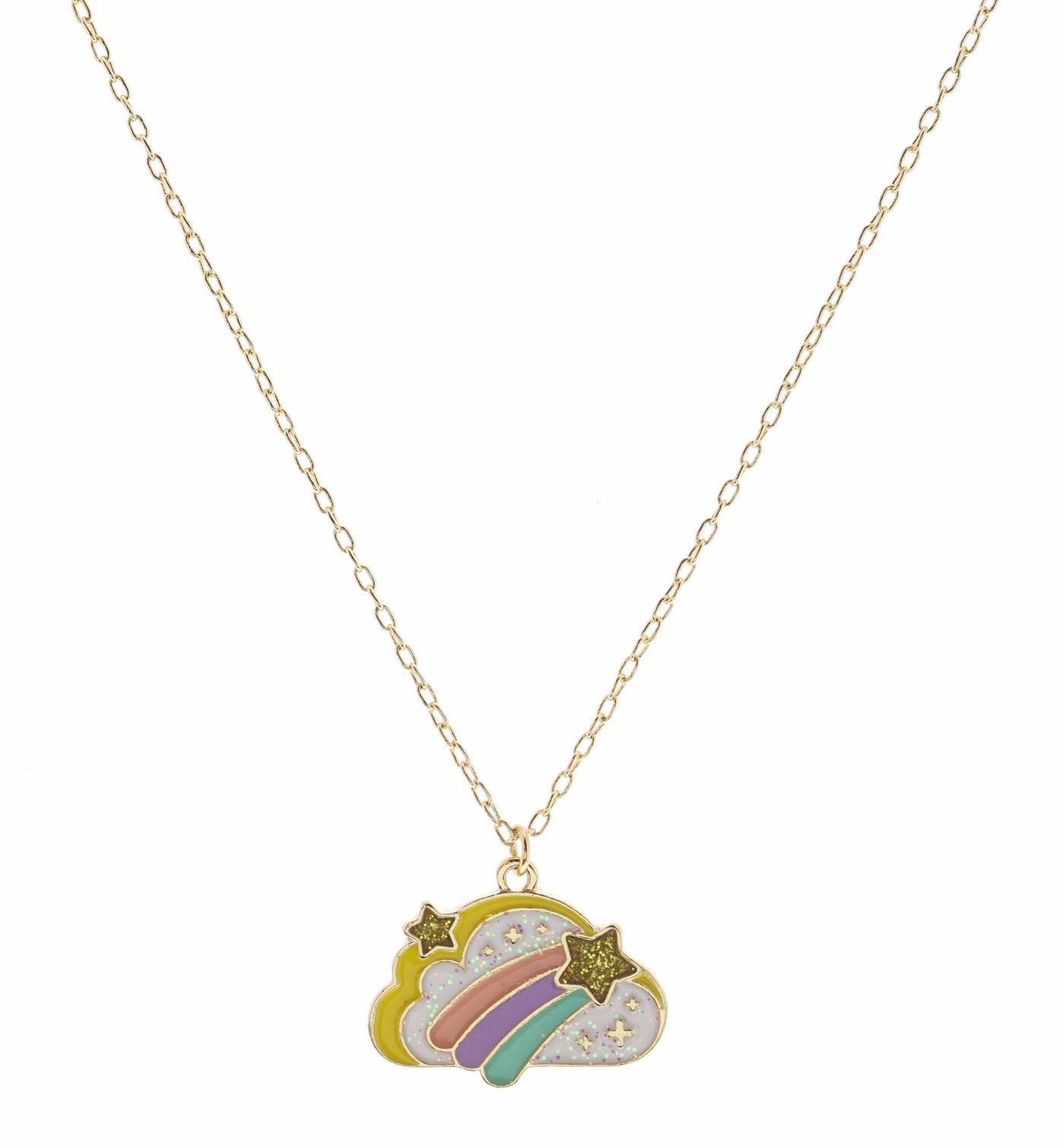 Enamel Cloud with Gold Glitter Star Necklace