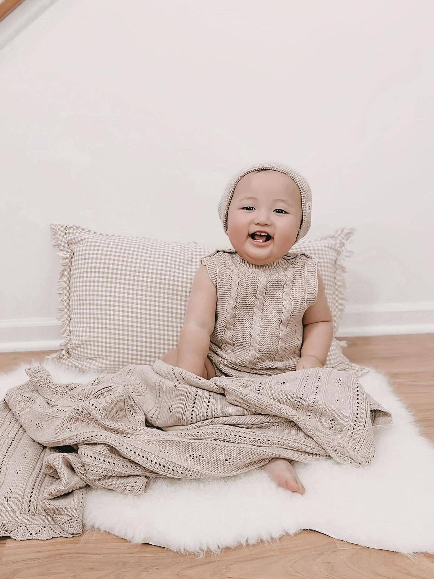 Pointelle Baby Blanket | Heather Beige