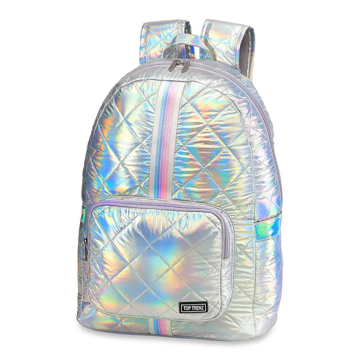 Iridescent Diamond Stitch Puffer Backpack