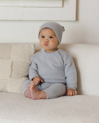 Baby Bear Beanie || Heathered Dusty Blue