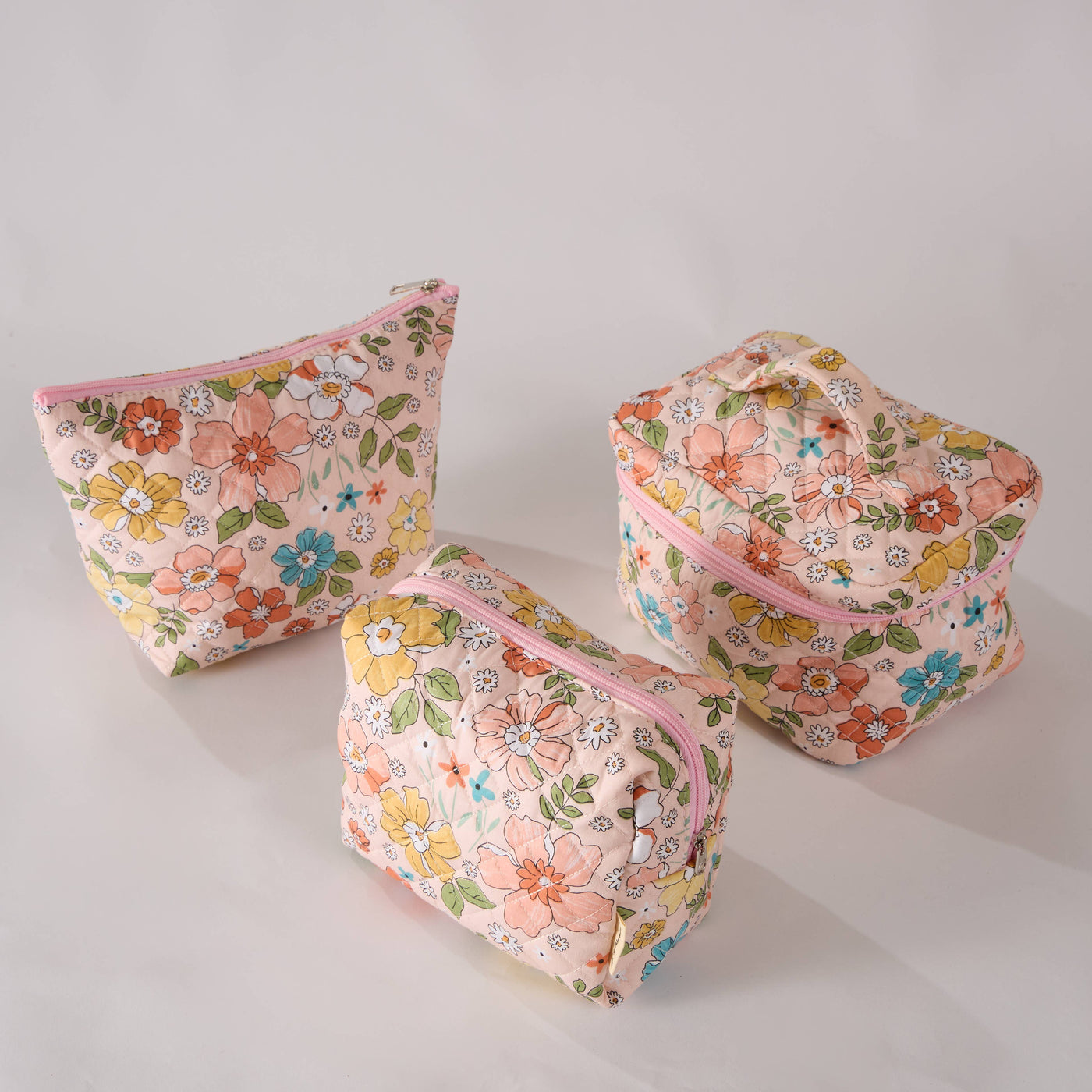 Bloom Floral Cosmetic Bag Quilted Makeup Bag - Toiletry Bag