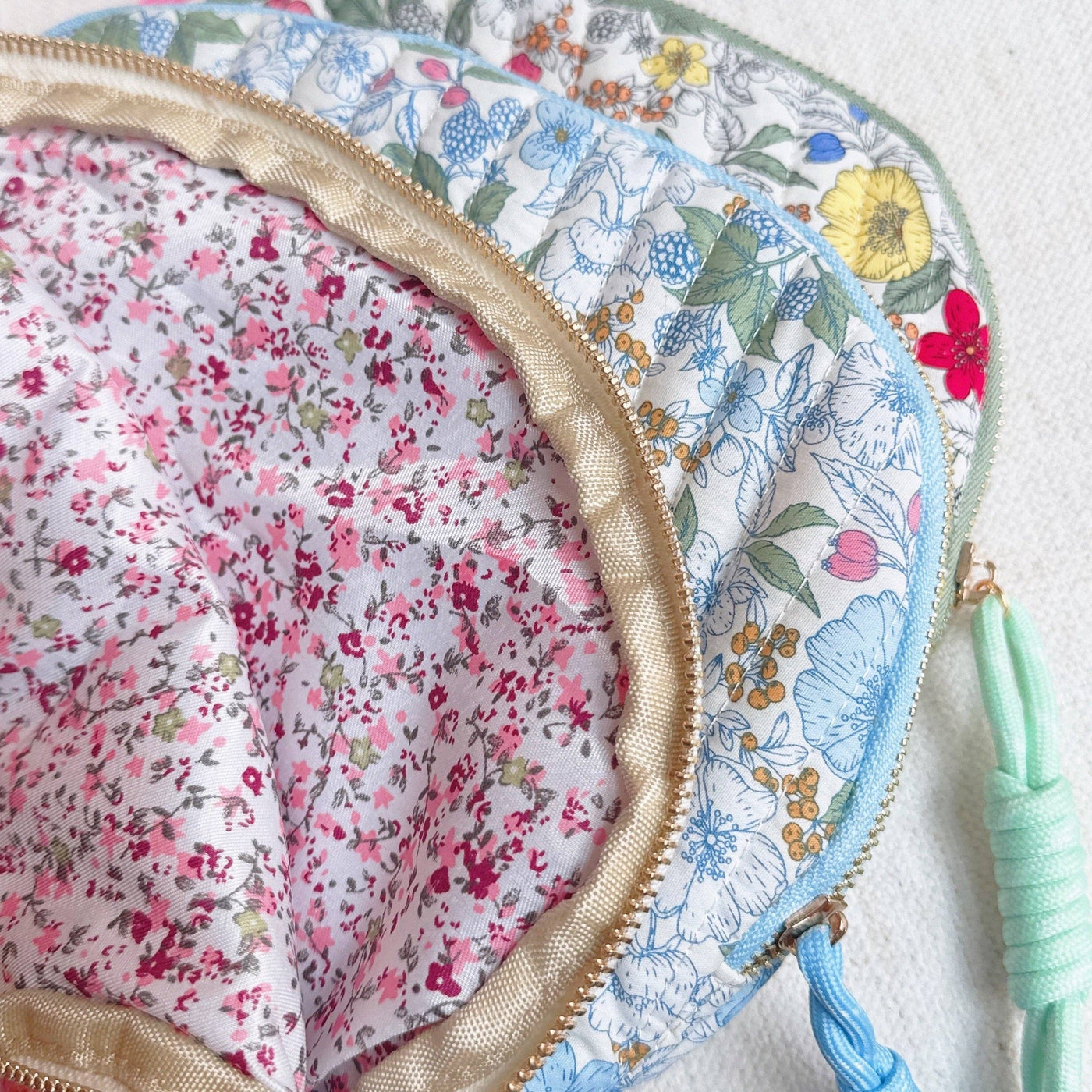 Quilted Floral Makeup Travel Case | Blue Garden Print