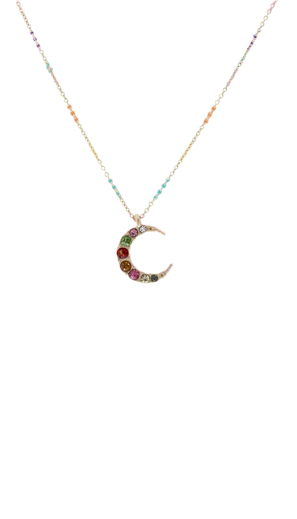 Multi Crystal Crescent Necklace