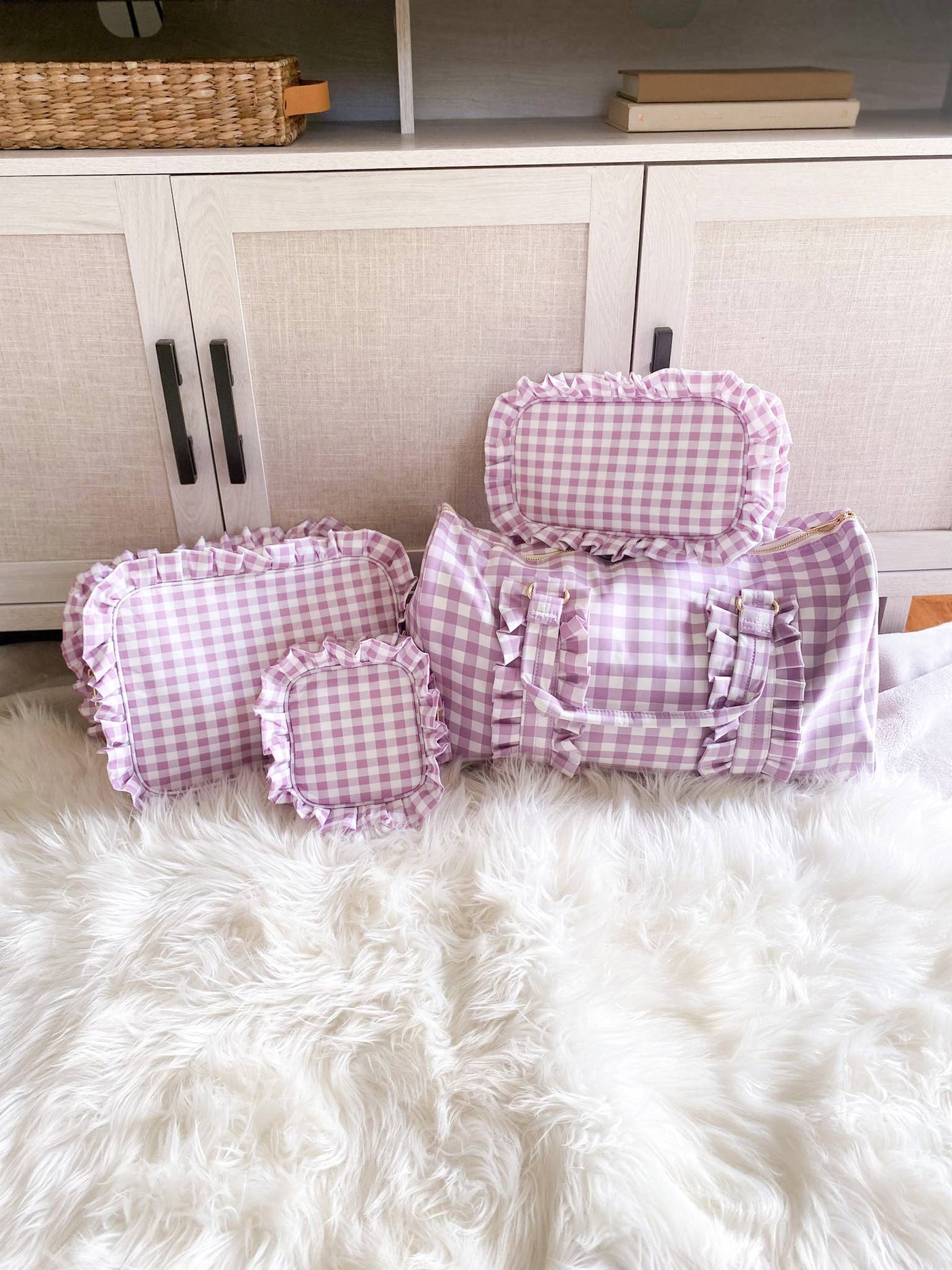 Gingham Ruffle Cosmetic Pouch