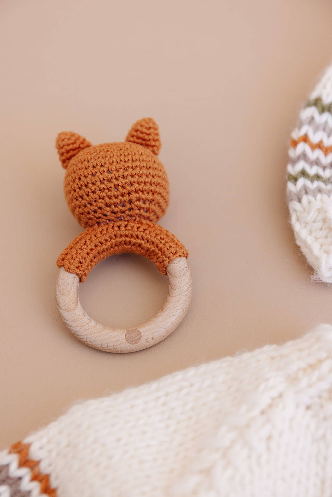 Teether Cotten Fox Crochet Baby Rattle