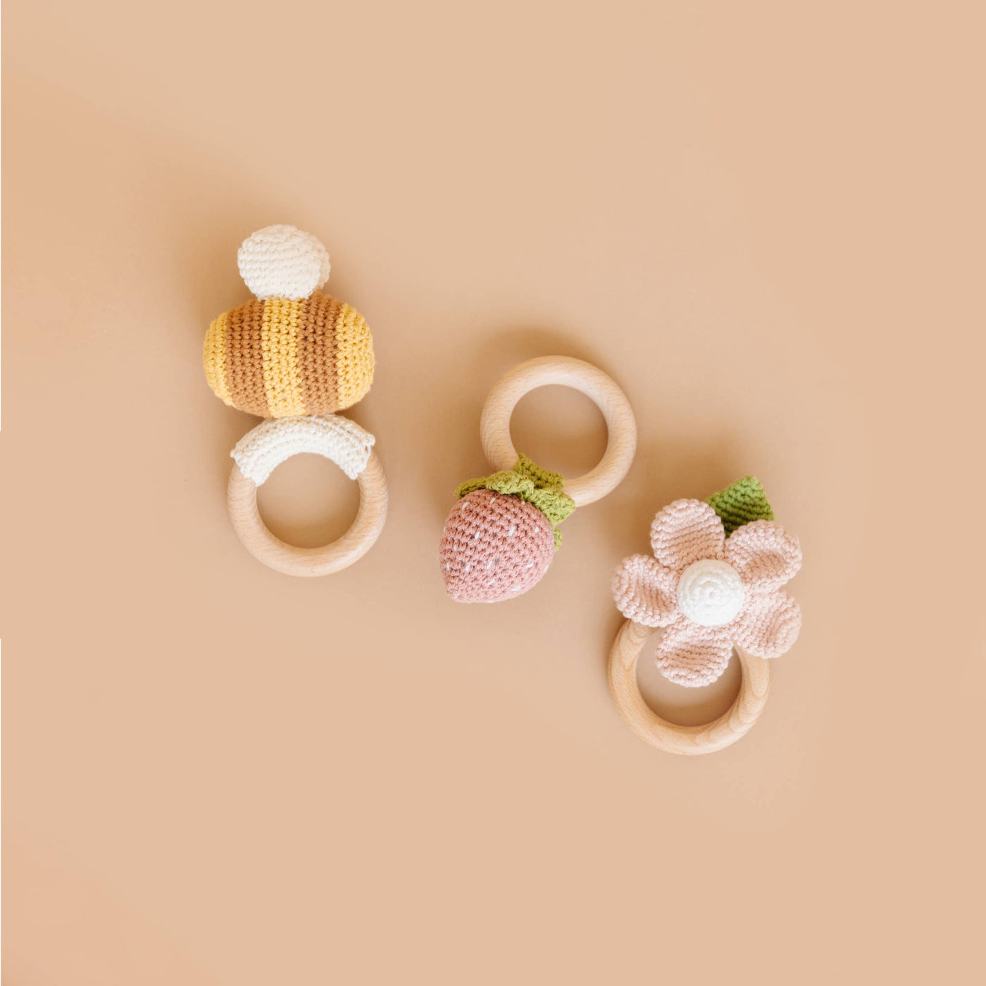 Teether Strawberry Pink Crochet Baby Rattle