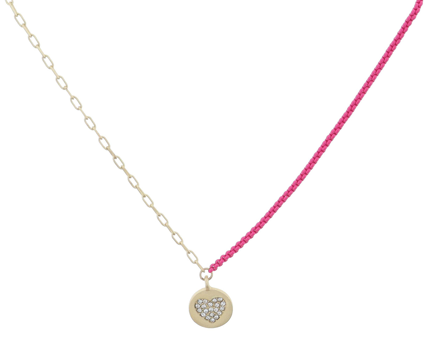 Half Gold Chain, Pink with Heart Disc Necklace