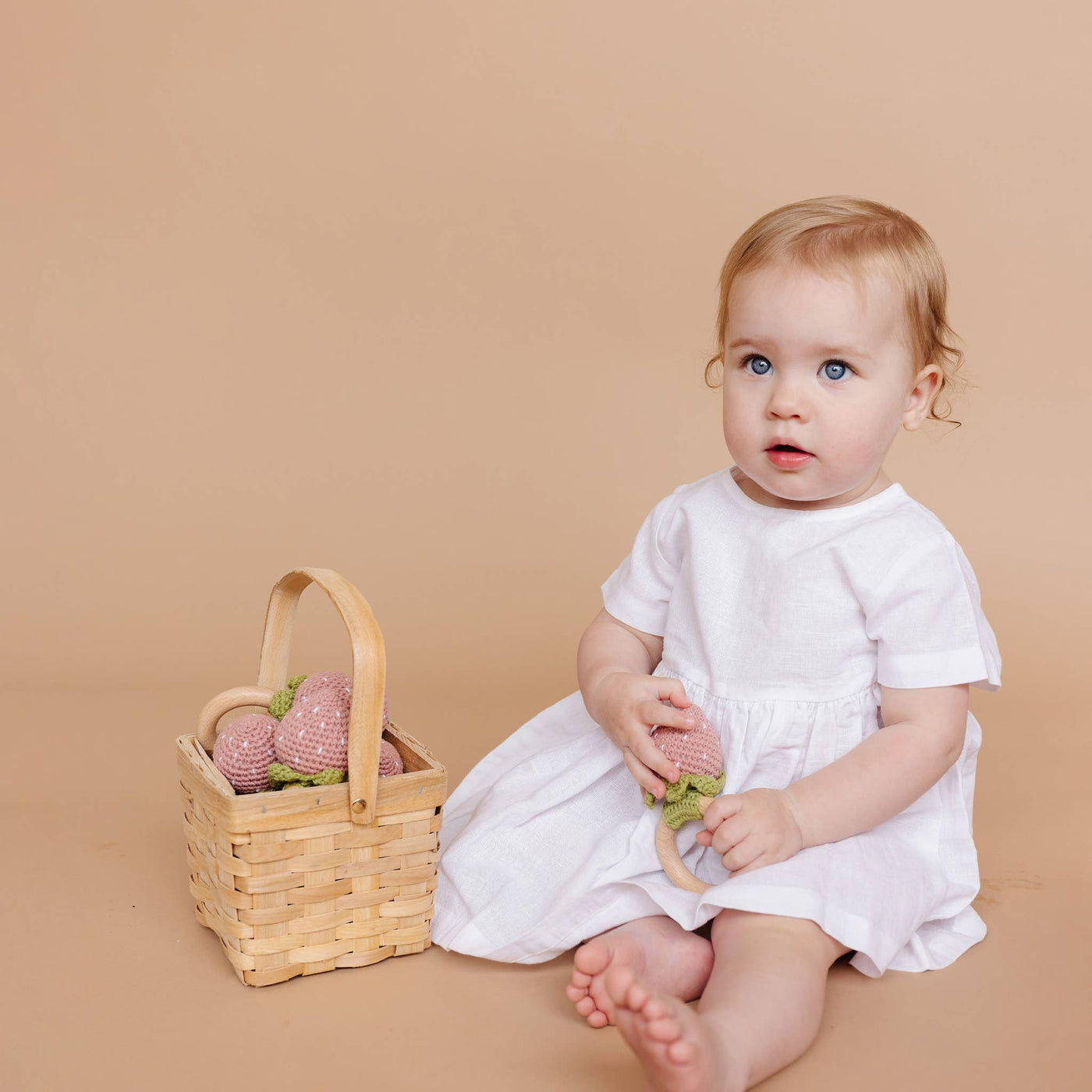 Teether Strawberry Pink Crochet Baby Rattle