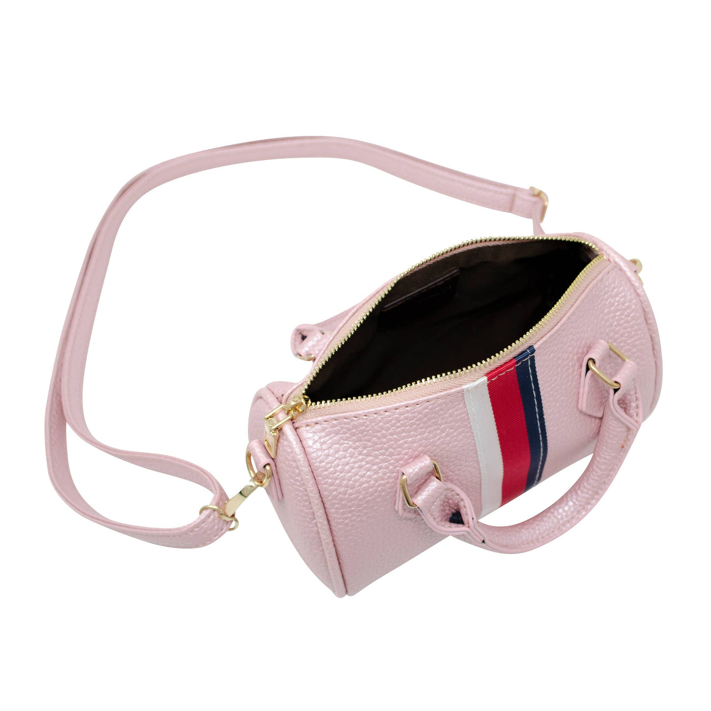 Leather Striped Duffle Handbag | Pink