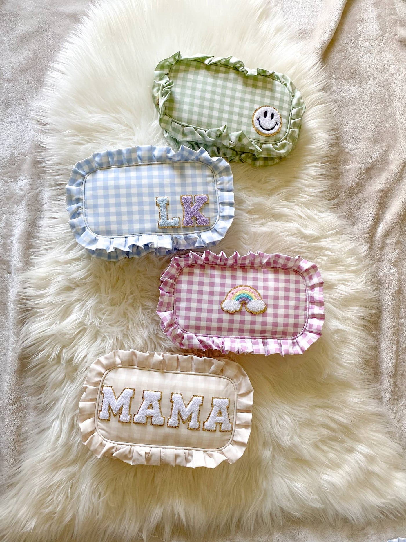 Gingham Ruffle Cosmetic Pouch