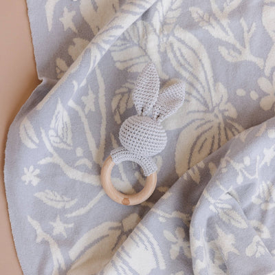 Teether Bunny Grey Cotton Crochet Baby Rattle