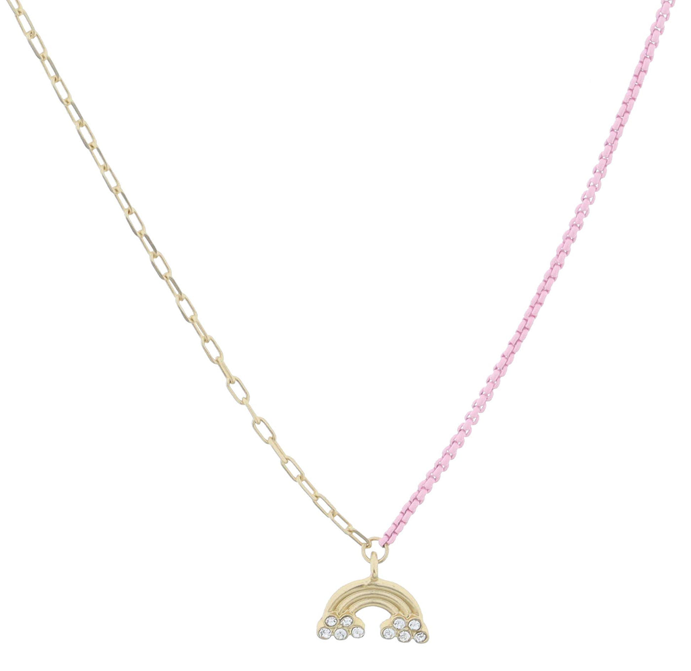 Half Gold Chain, Pink with Rainbow Necklace