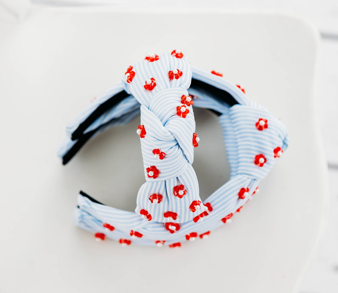 Beaded Headband | Pinstripe Poppies