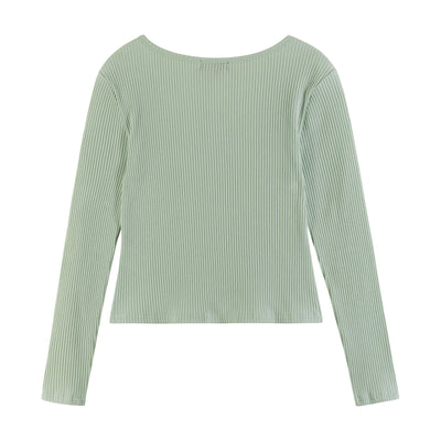 Long Sleeve Rib Knit Top | Light Green