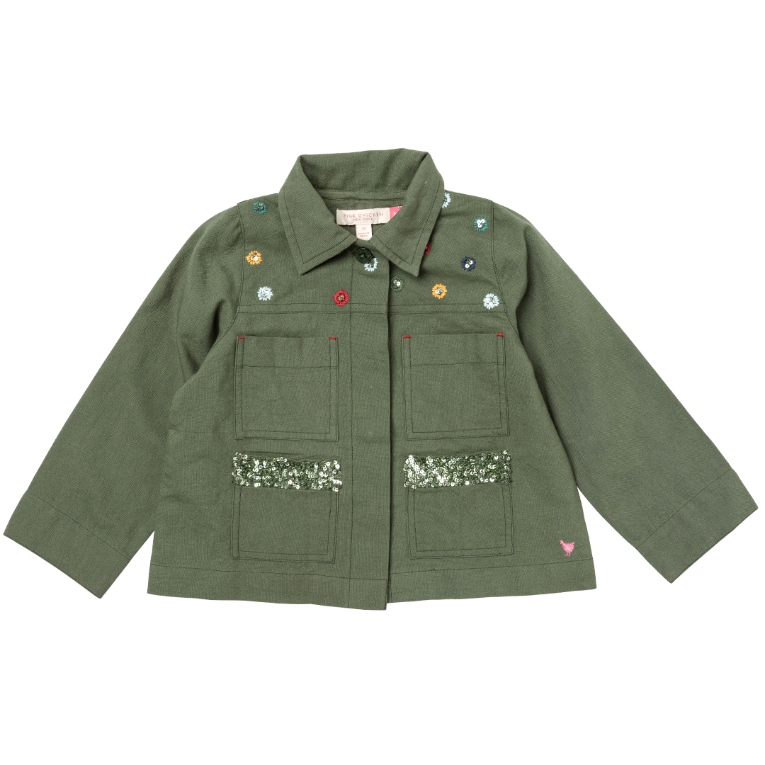 Girls Four Leaf Clover Army Jacket