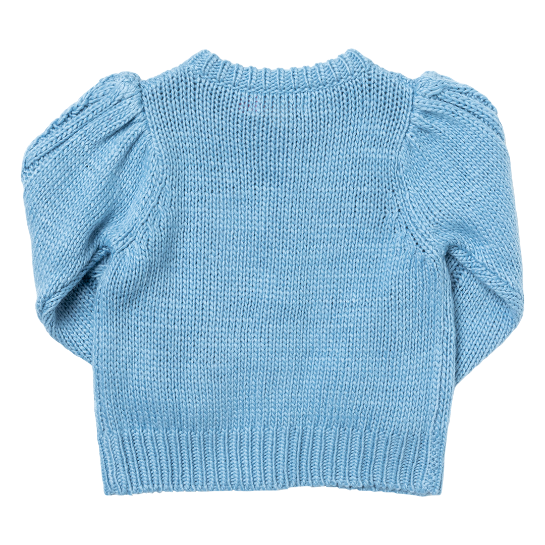 Girls Cable Constance Sweater in Dusty Blue