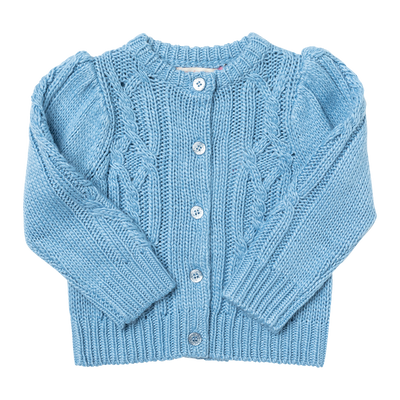 Girls Cable Constance Sweater in Dusty Blue