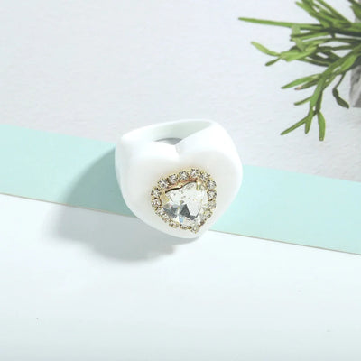 White Heart Crystal Lucite Valentine Ring