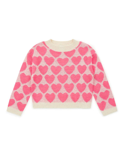 Lovely Knit Hearts Sweater in Cream/Pink