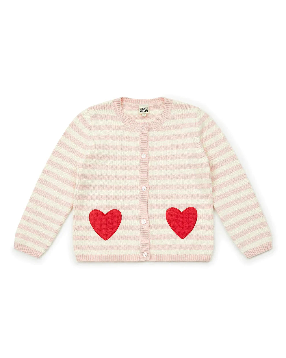 Pink Heart-Embroidered Knit Madeleine Cardigan