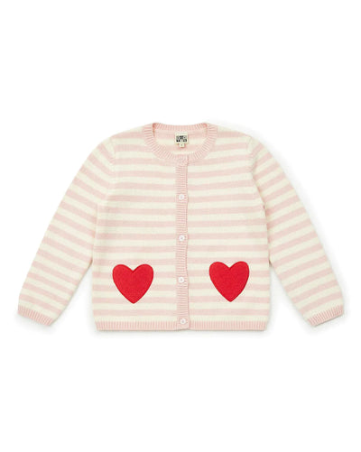 Pink Heart-Embroidered Knit Madeleine Cardigan