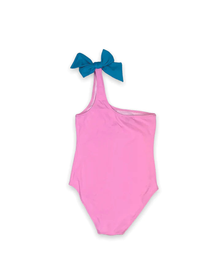 Martina Hollywood Pink Emerald Bow One Shoulder Swimsuit