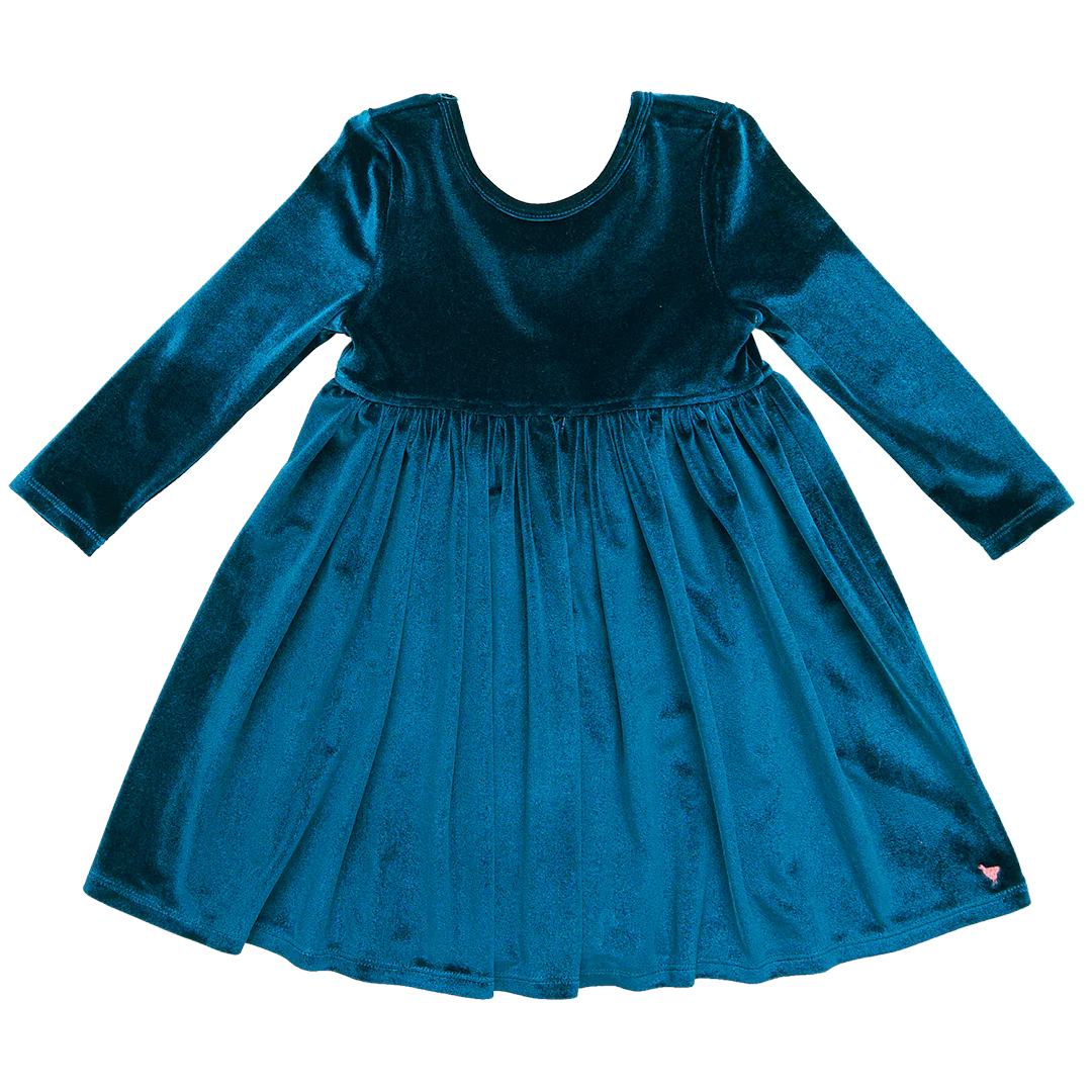 Girls Velour Steph Dress - Midnight Blue