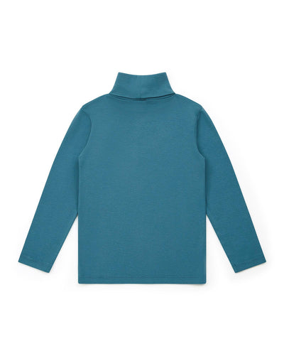 Organic Cotton Ribbed Turtle Neck in Bleu Curieux