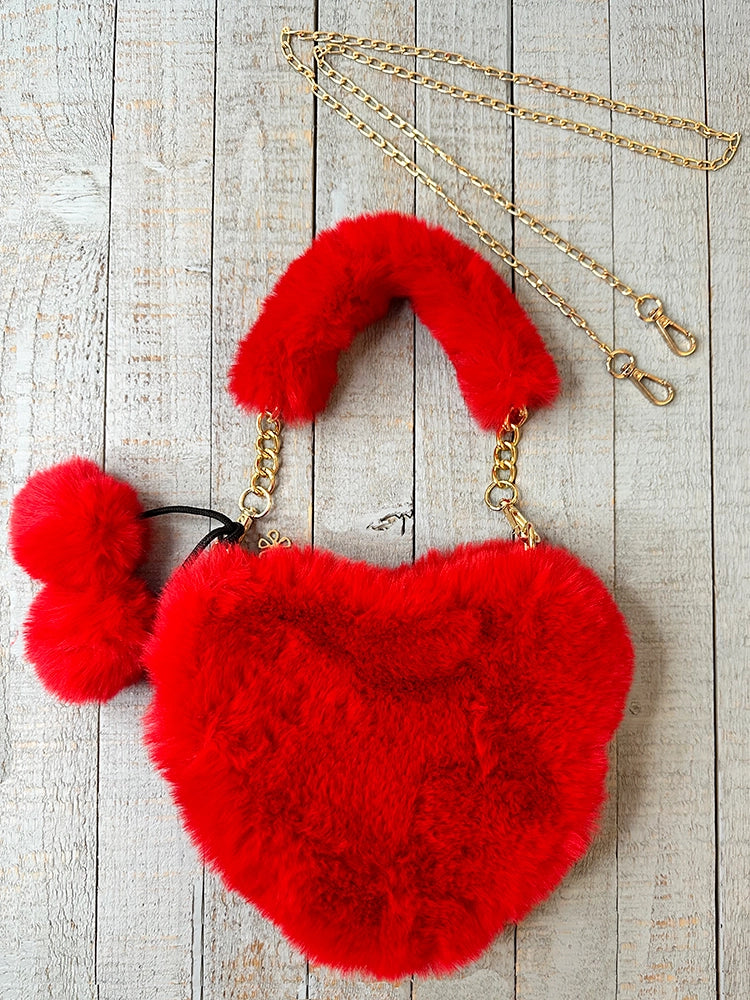 Furry Heart Purse in Red