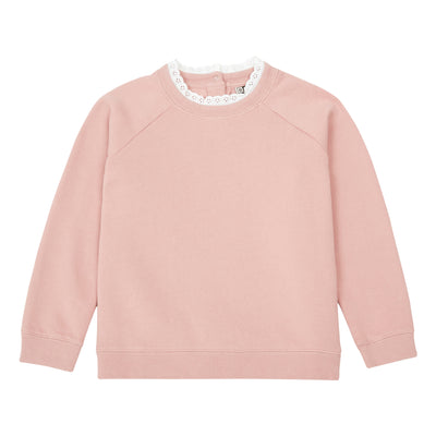 Organic Cotton Lace Collar Sweatshirt in Rose Bonton