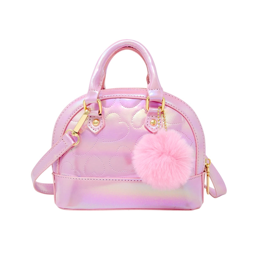 Shiny Dotted Heart Moon Handbag | Pink