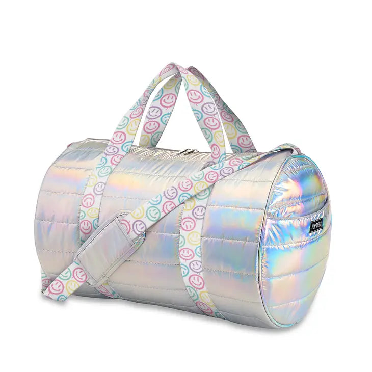 Iridescent Puffer Duffle Bag with Happy Burst Straps
