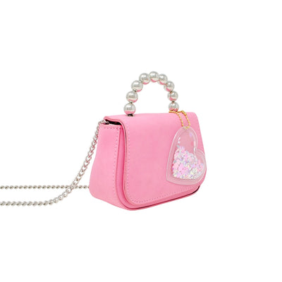 Tiny Metal Pearl Handle Heart Bag | Pink