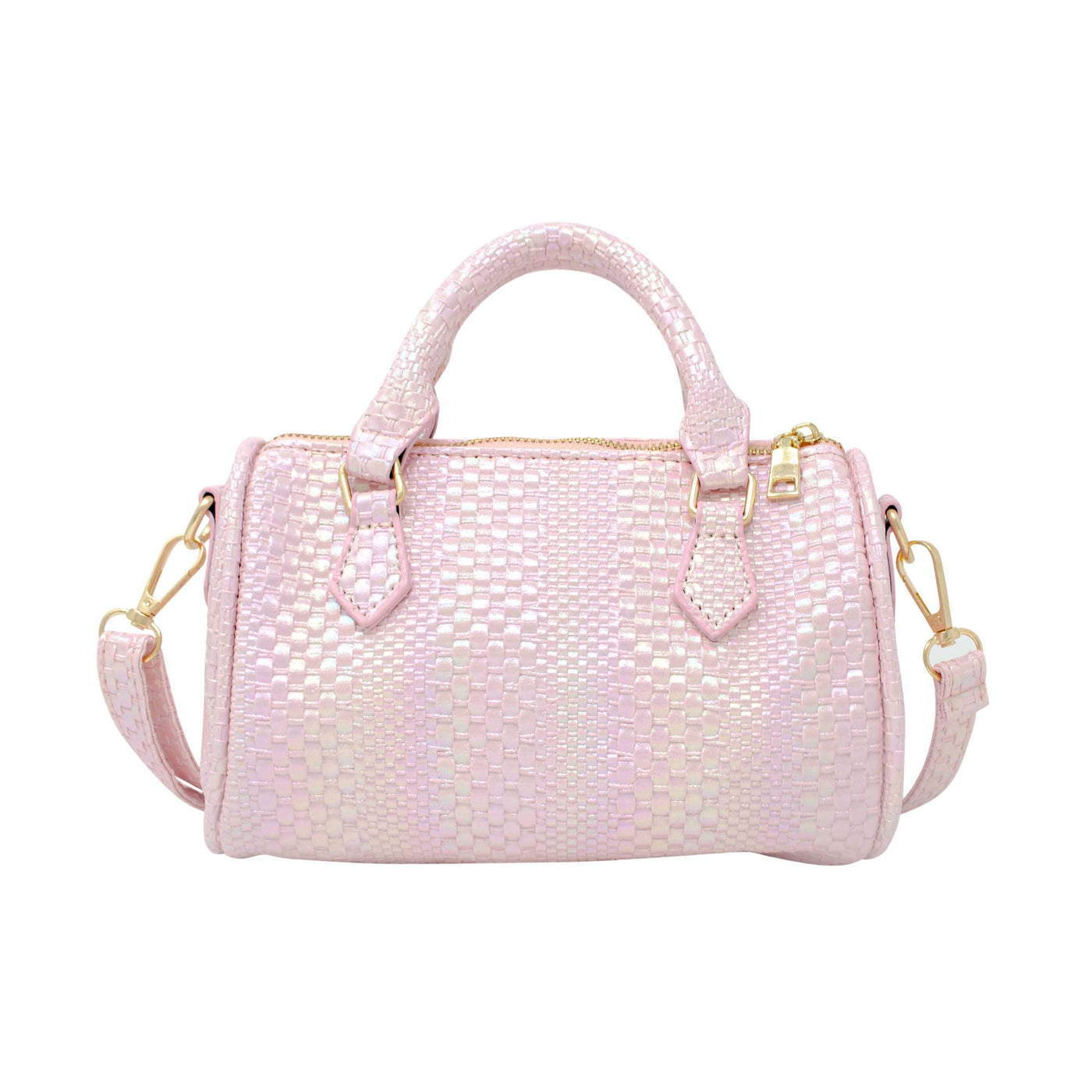 Rainbow Woven Duffle Handbag: Pink