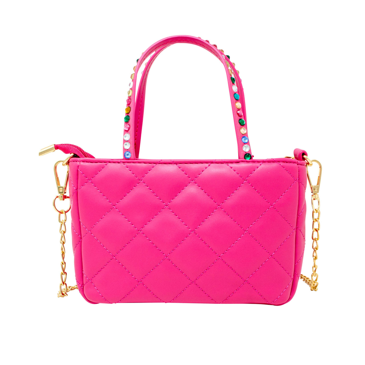 Quilted Rhinestone Tote Bag: Hot Pink