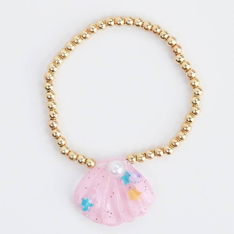 Sea Shell Gold beaded Bracelet: Pink