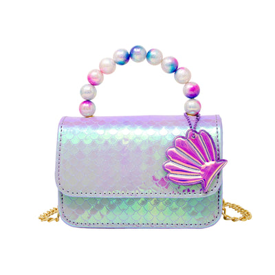 Mermaid Pearl Handle Seashell Bag: Purple