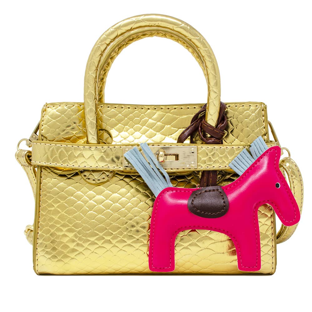 Crocodile Pony Handbag: Gold