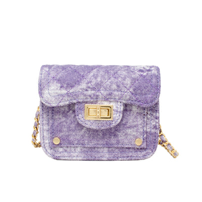 Tie Dye Quilted Denim Handbag: Purple