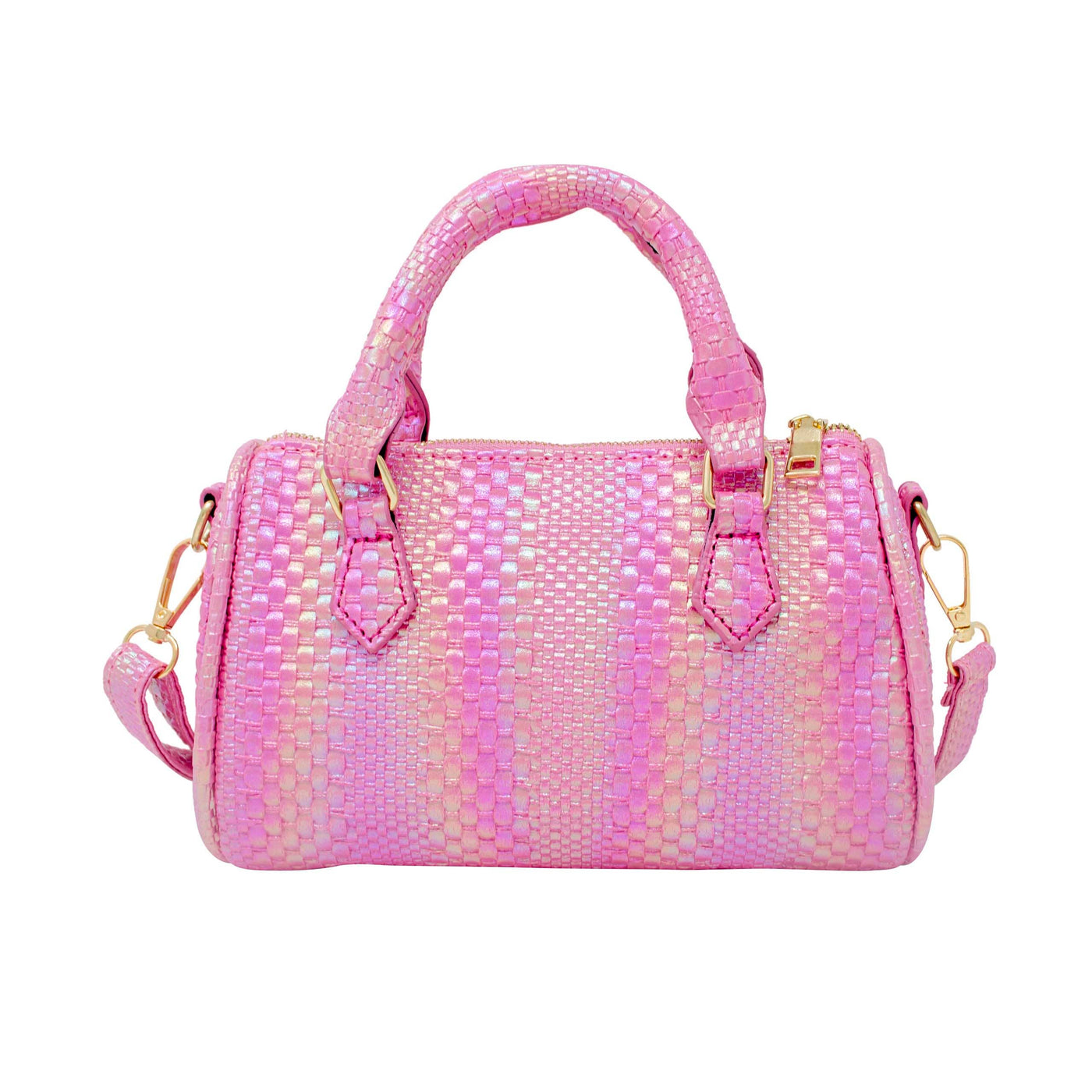 Rainbow Woven Duffle Handbag: Hot Pink