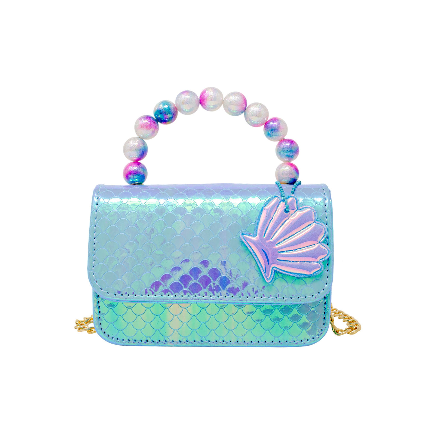Mermaid Pearl Handle Seashell Bag: Blue