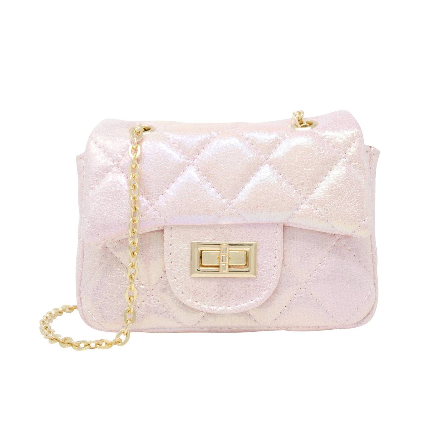 Classic Quilted Shiny Mini Bag: Pearl